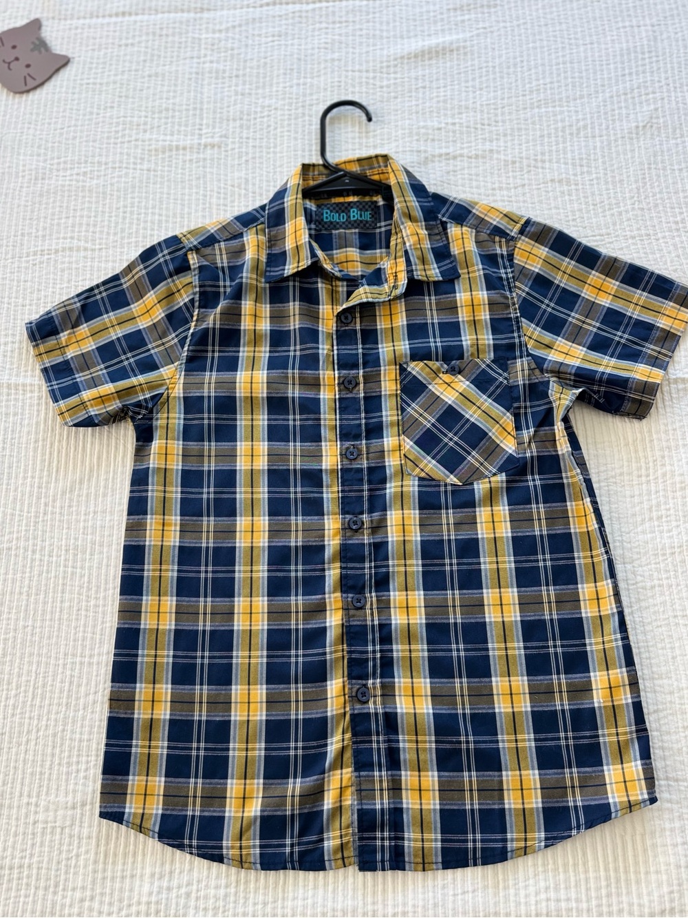 Men's Navy & Yellow Plaid Short-Sleeve Button-Down Shirt